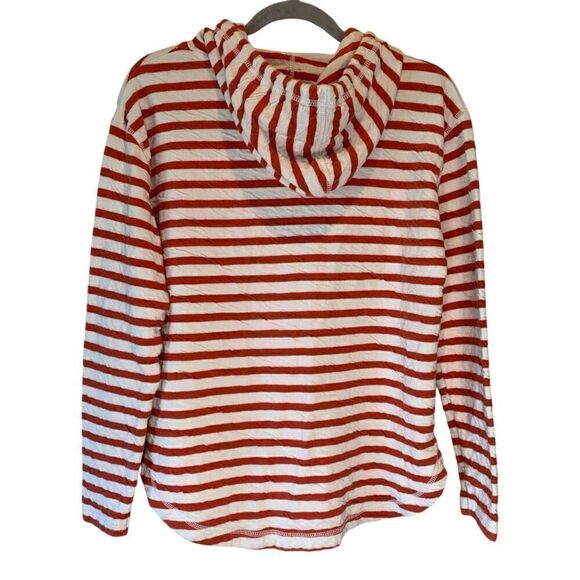 Eddie Bauer Womens Red / White Striped Pullover hooded shirt Rounded Hems Medium - Picture 2 of 4